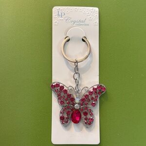 Pink & Silver Crystal Butterfly Keychain